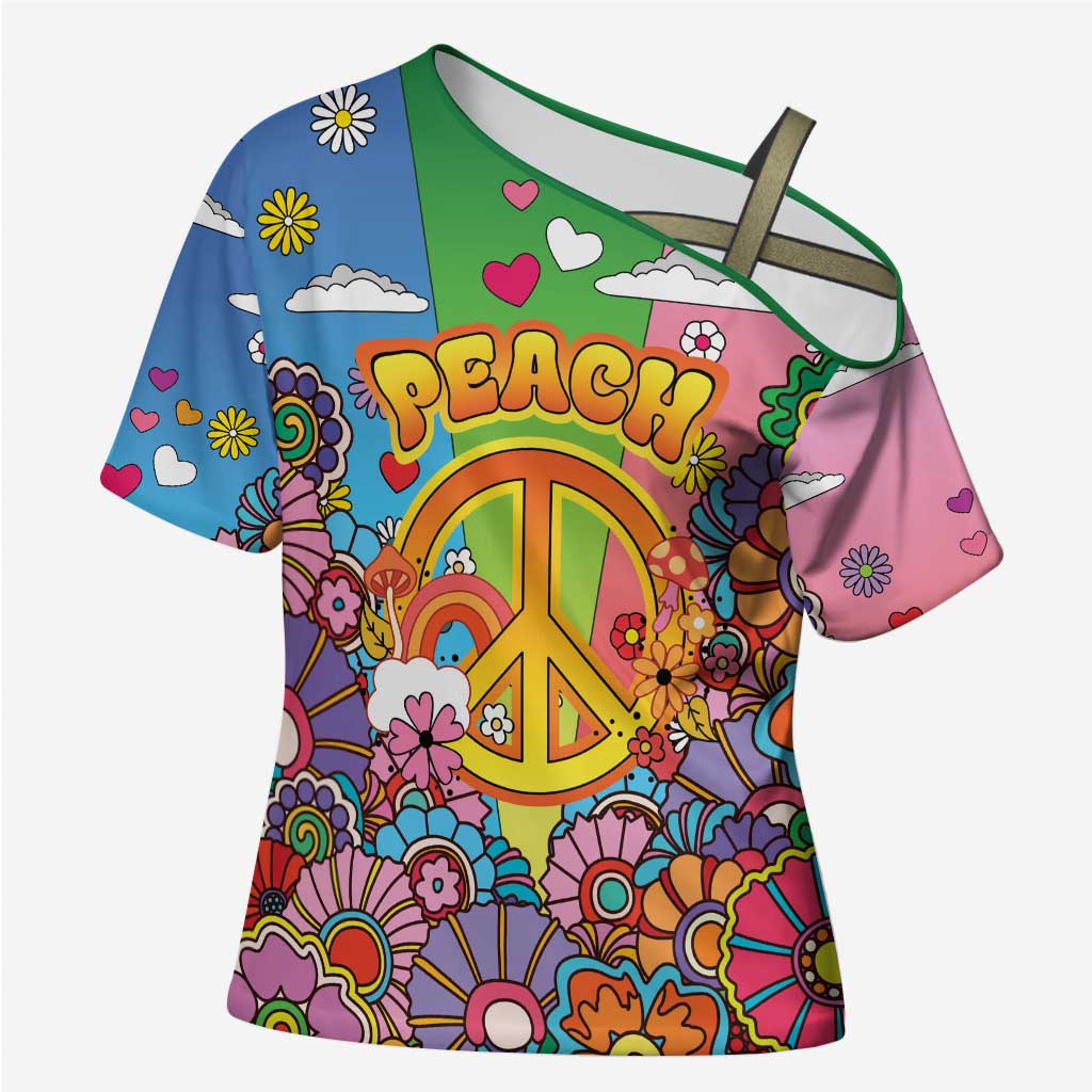 Hippie Peace Love Cross Shoulder Shirt Colorful Style - Wonder Print Shop