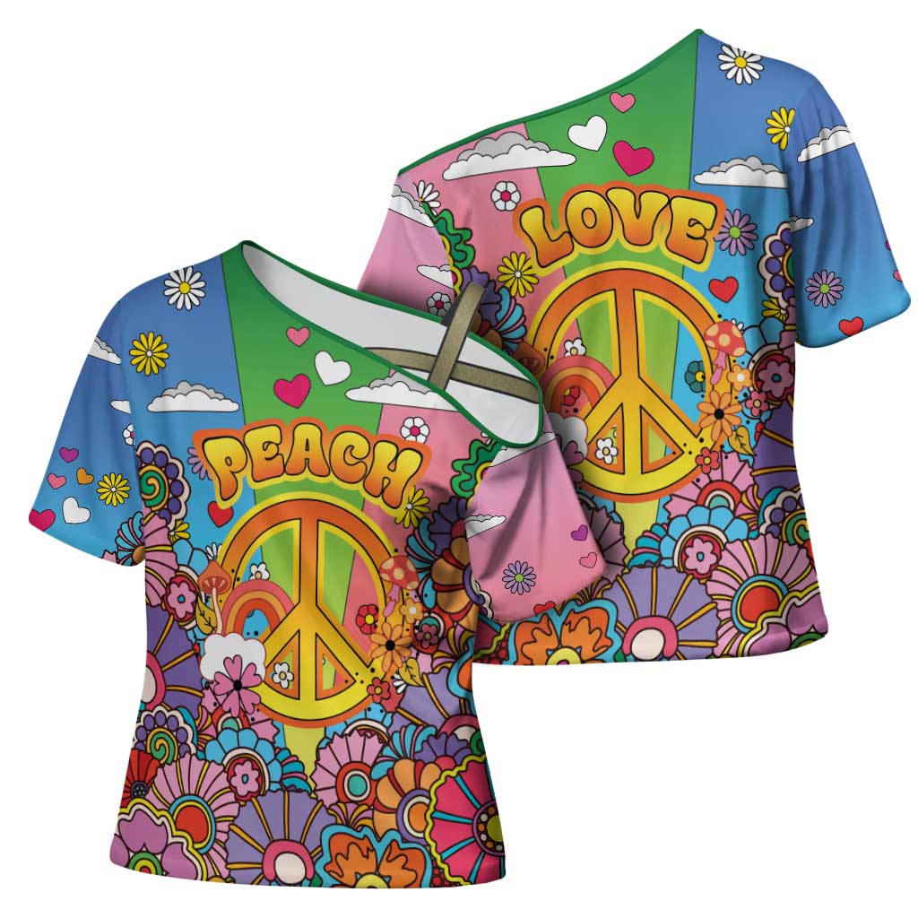 Hippie Peace Love Cross Shoulder Shirt Colorful Style - Wonder Print Shop