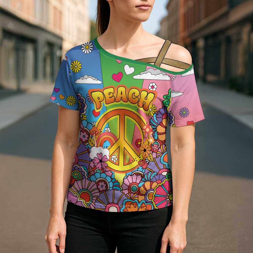 Hippie Peace Love Cross Shoulder Shirt Colorful Style - Wonder Print Shop