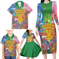 Hippie Peace Love Family Matching Long Sleeve Bodycon Dress and Hawaiian Shirt Colorful Style - Wonder Print Shop