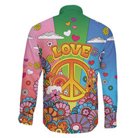 Hippie Peace Love Family Matching Long Sleeve Bodycon Dress and Hawaiian Shirt Colorful Style - Wonder Print Shop