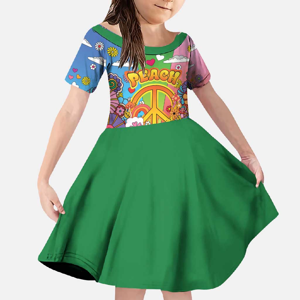 Hippie Peace Love Family Matching Mermaid Dress and Hawaiian Shirt Colorful Style - Wonder Print Shop