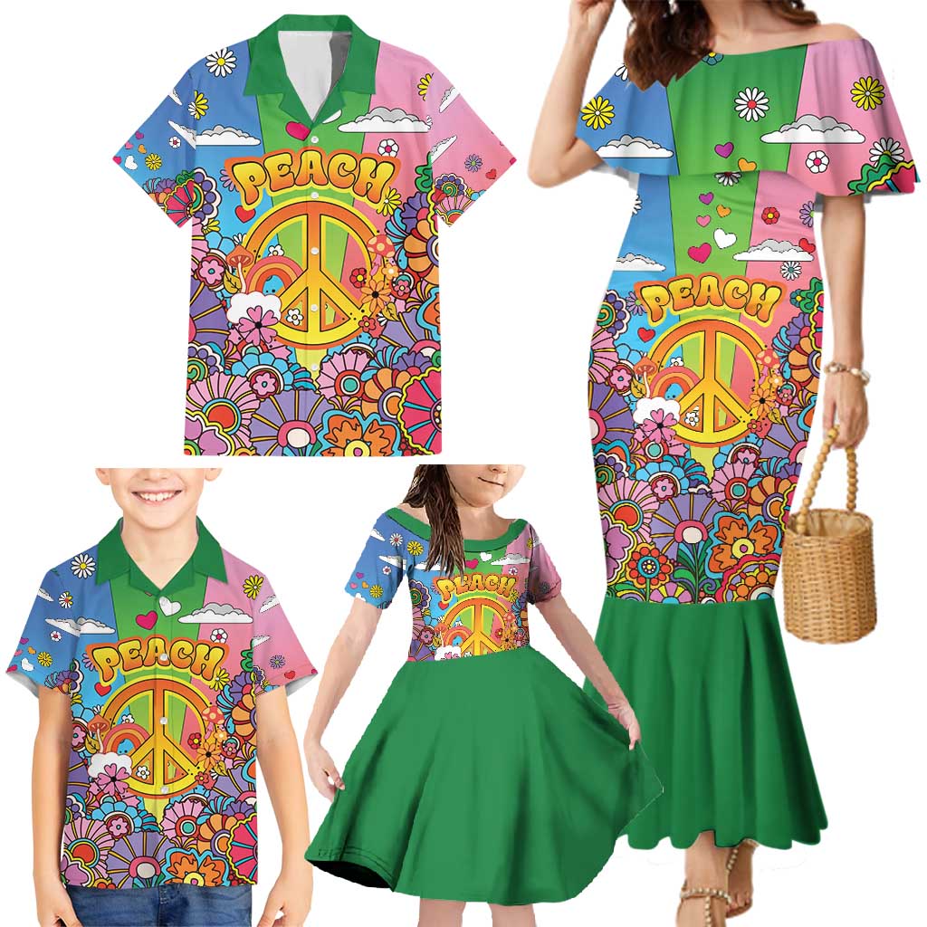 Hippie Peace Love Family Matching Mermaid Dress and Hawaiian Shirt Colorful Style - Wonder Print Shop