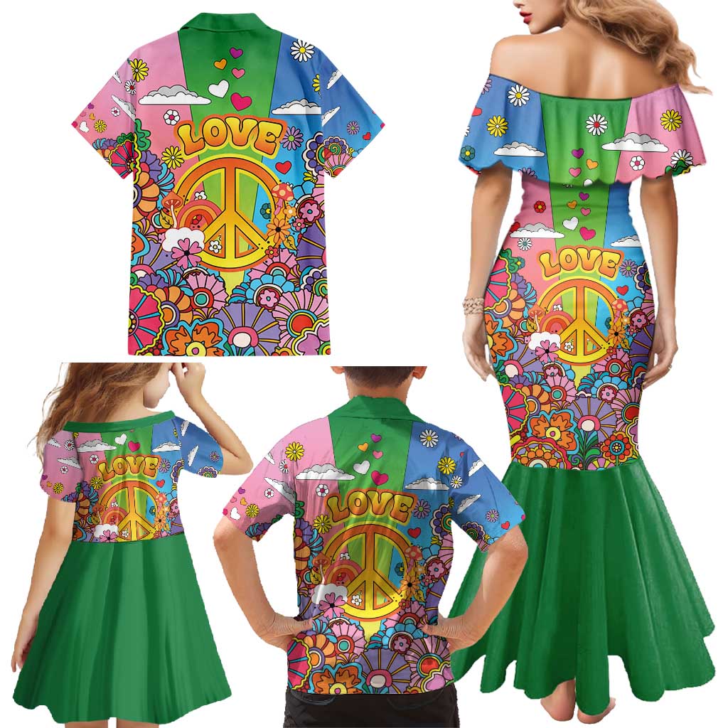 Hippie Peace Love Family Matching Mermaid Dress and Hawaiian Shirt Colorful Style - Wonder Print Shop