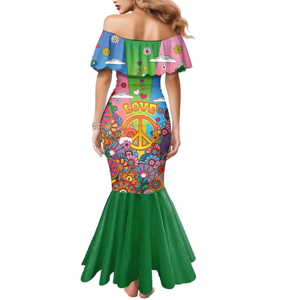 Hippie Peace Love Family Matching Mermaid Dress and Hawaiian Shirt Colorful Style - Wonder Print Shop