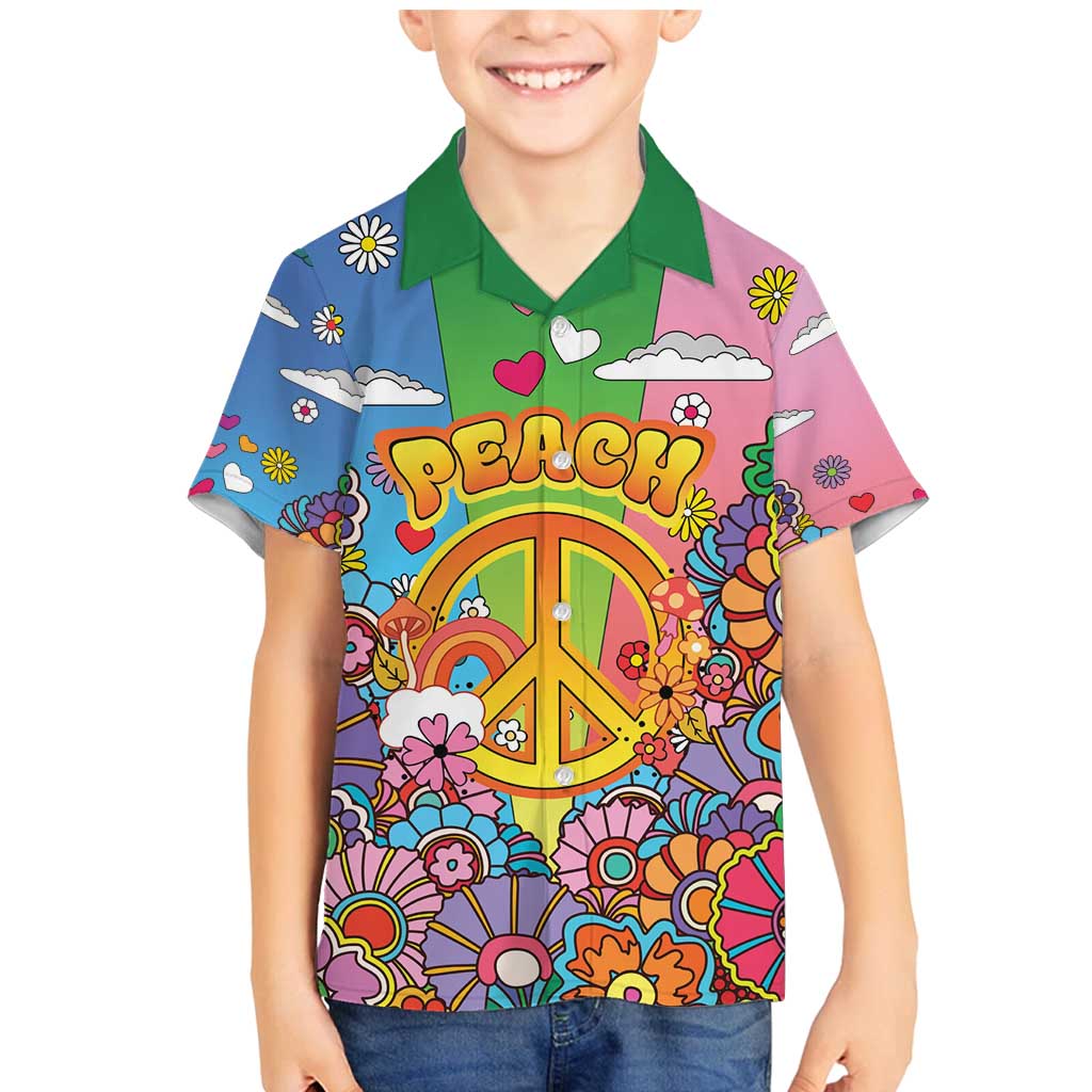 Hippie Peace Love Family Matching Mermaid Dress and Hawaiian Shirt Colorful Style - Wonder Print Shop
