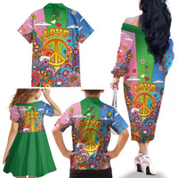 Hippie Peace Love Family Matching Off The Shoulder Long Sleeve Dress and Hawaiian Shirt Colorful Style - Wonder Print Shop