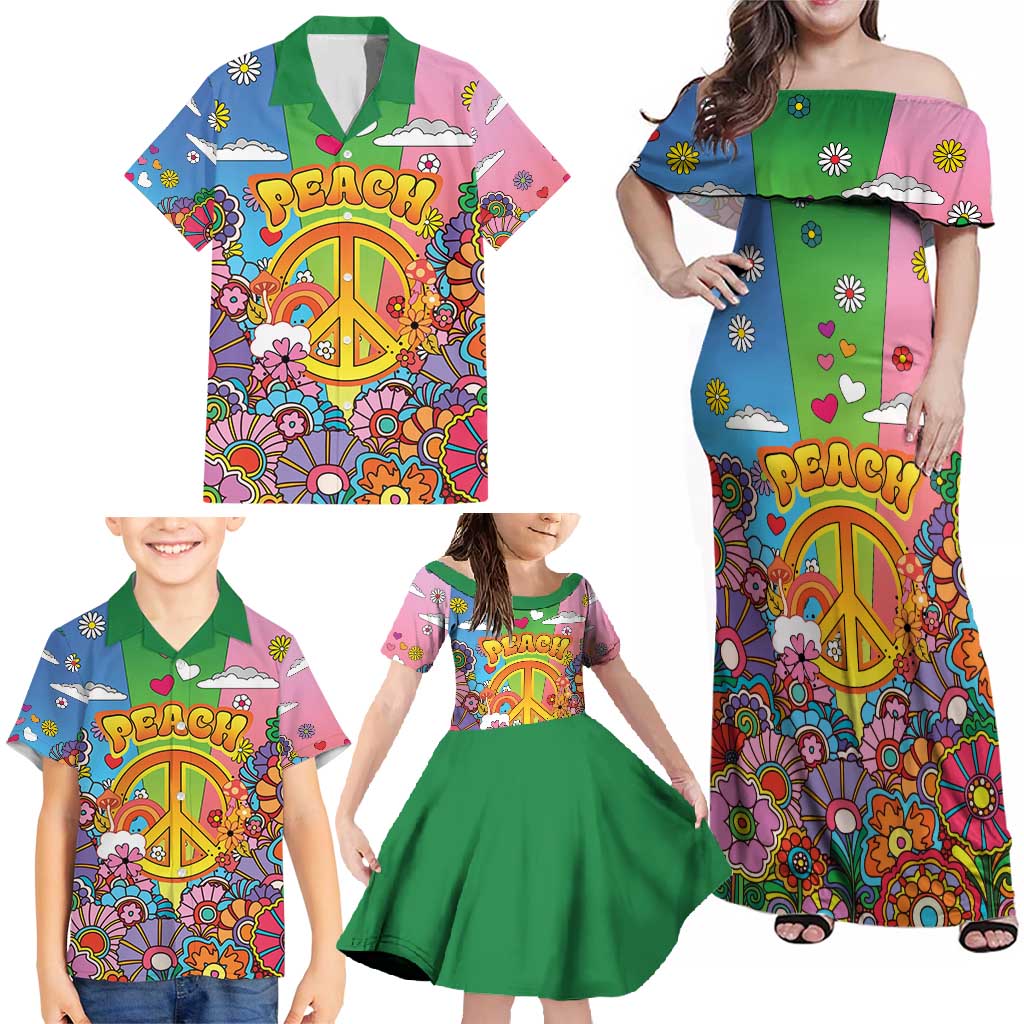 Hippie Peace Love Family Matching Off Shoulder Maxi Dress and Hawaiian Shirt Colorful Style - Wonder Print Shop