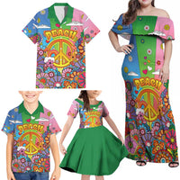 Hippie Peace Love Family Matching Off Shoulder Maxi Dress and Hawaiian Shirt Colorful Style - Wonder Print Shop