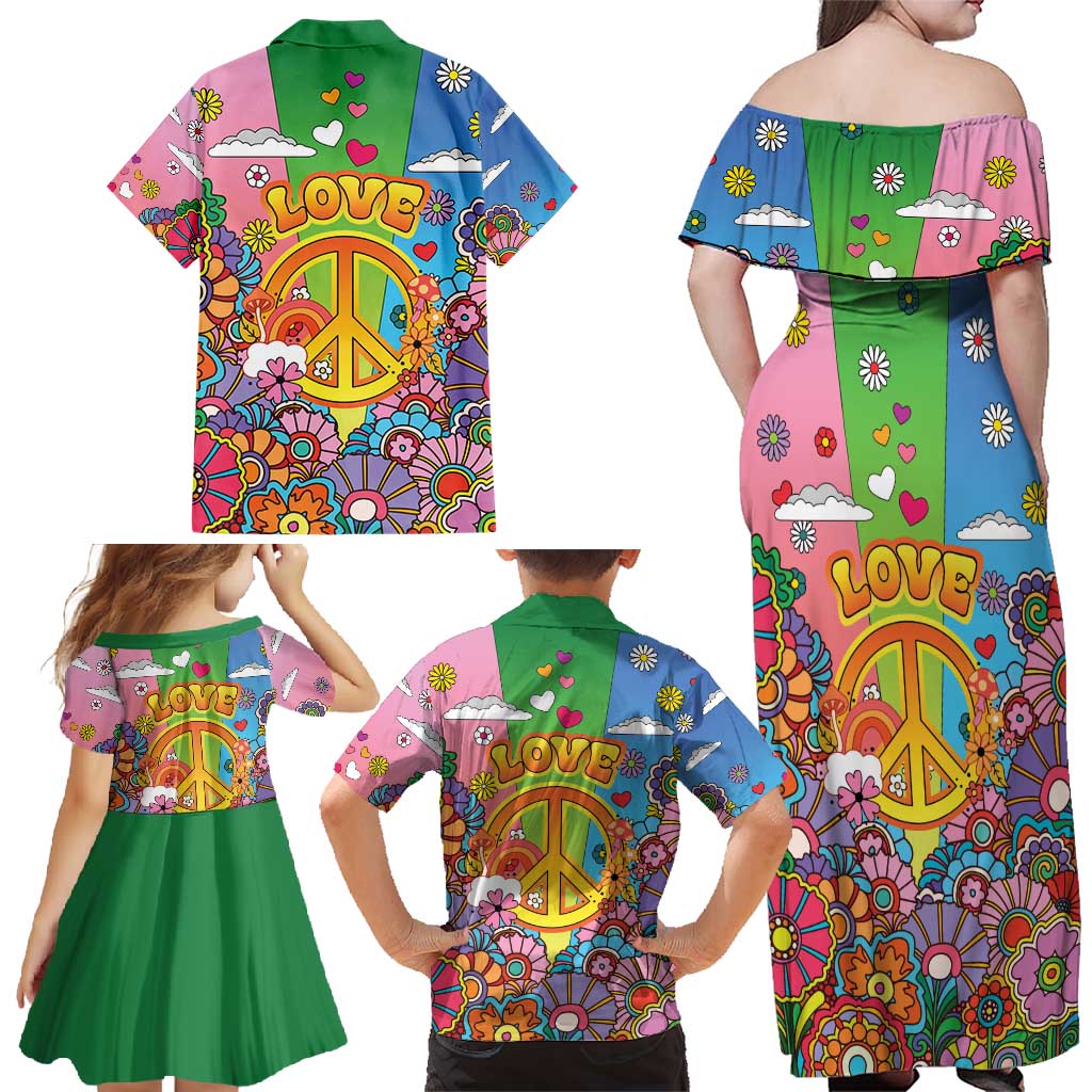 Hippie Peace Love Family Matching Off Shoulder Maxi Dress and Hawaiian Shirt Colorful Style - Wonder Print Shop