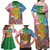 Hippie Peace Love Family Matching Off Shoulder Maxi Dress and Hawaiian Shirt Colorful Style - Wonder Print Shop
