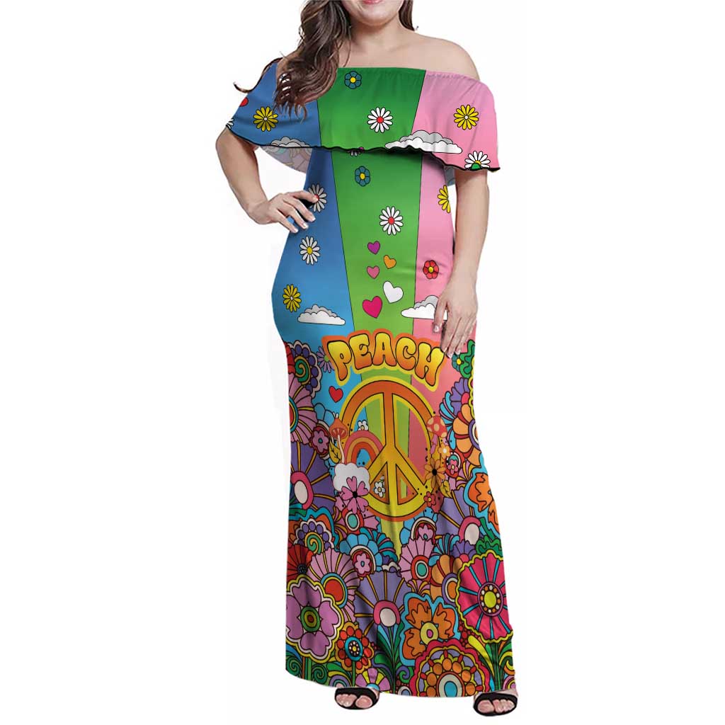 Hippie Peace Love Family Matching Off Shoulder Maxi Dress and Hawaiian Shirt Colorful Style - Wonder Print Shop