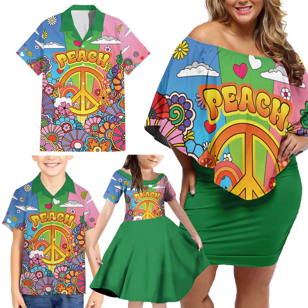 Hippie Peace Love Family Matching Off Shoulder Short Dress and Hawaiian Shirt Colorful Style - Wonder Print Shop
