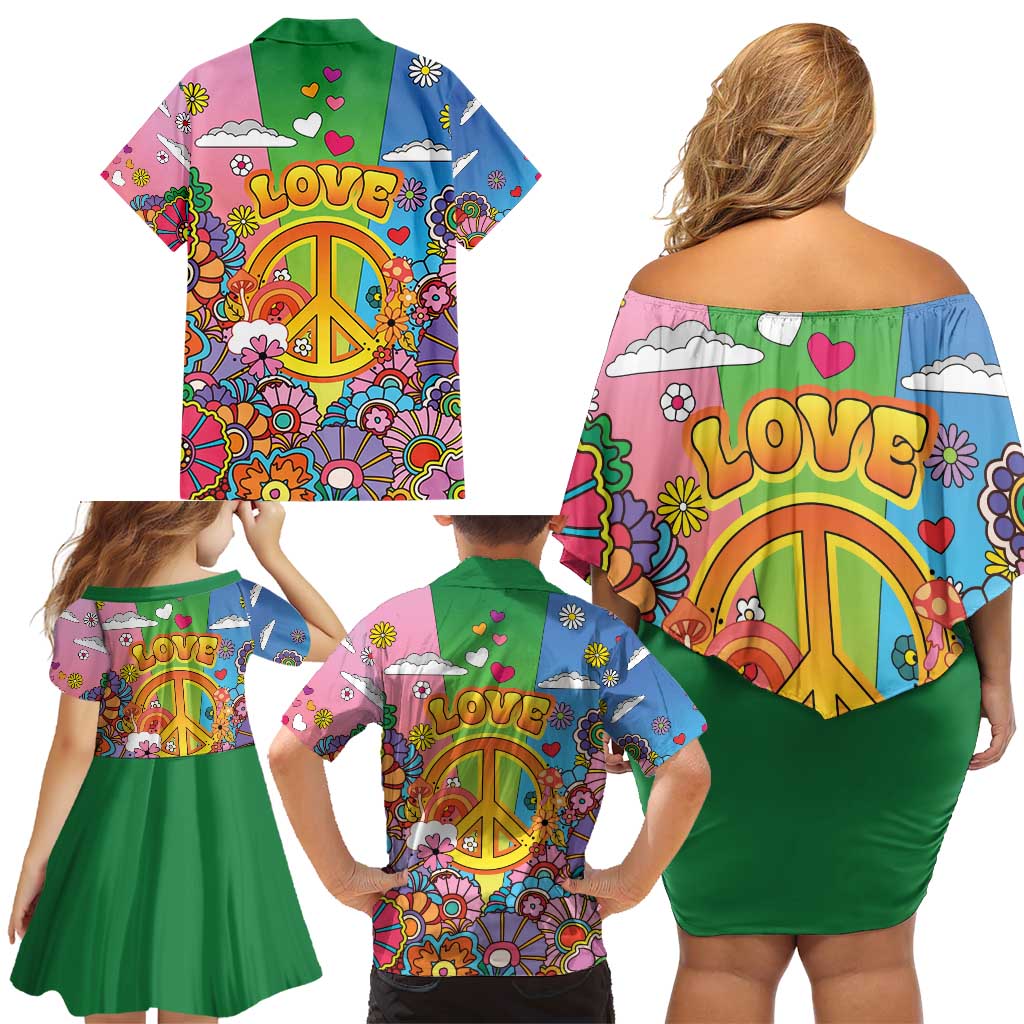 Hippie Peace Love Family Matching Off Shoulder Short Dress and Hawaiian Shirt Colorful Style - Wonder Print Shop