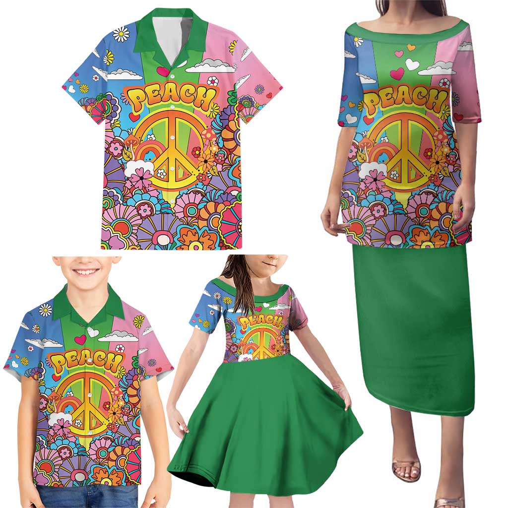 Hippie Peace Love Family Matching Puletasi and Hawaiian Shirt Colorful Style - Wonder Print Shop