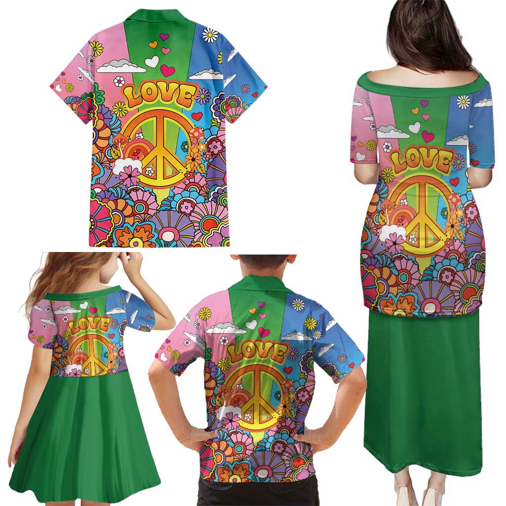 Hippie Peace Love Family Matching Puletasi and Hawaiian Shirt Colorful Style - Wonder Print Shop