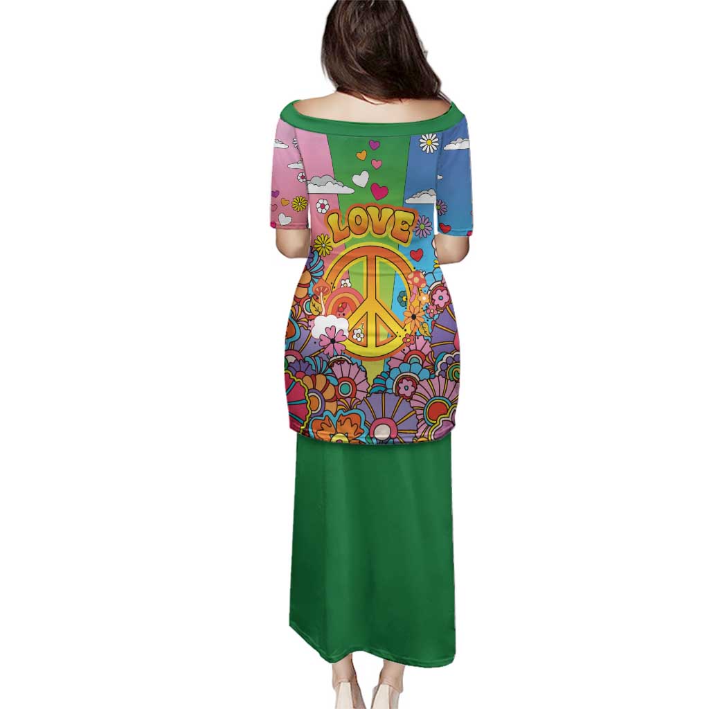 Hippie Peace Love Family Matching Puletasi and Hawaiian Shirt Colorful Style - Wonder Print Shop