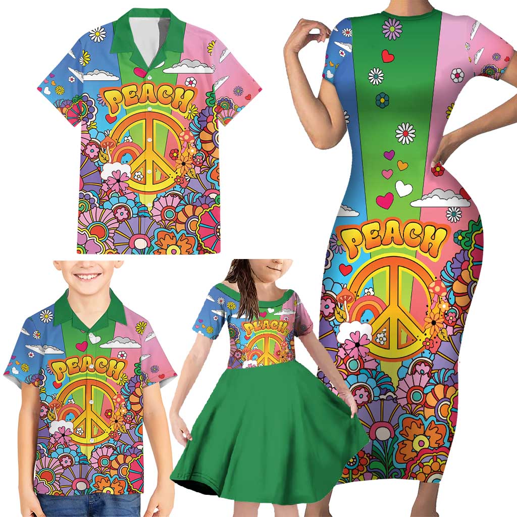 Hippie Peace Love Family Matching Short Sleeve Bodycon Dress and Hawaiian Shirt Colorful Style - Wonder Print Shop