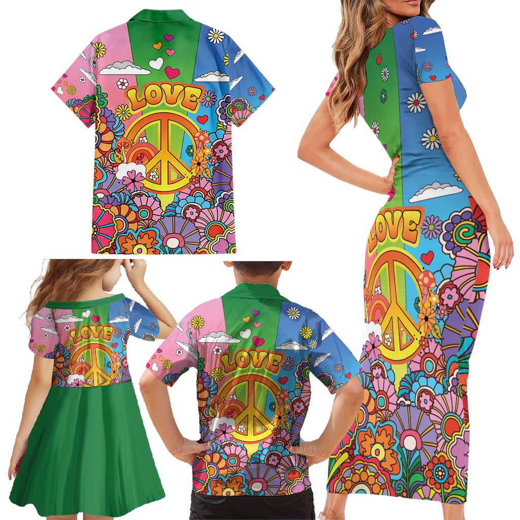 Hippie Peace Love Family Matching Short Sleeve Bodycon Dress and Hawaiian Shirt Colorful Style - Wonder Print Shop