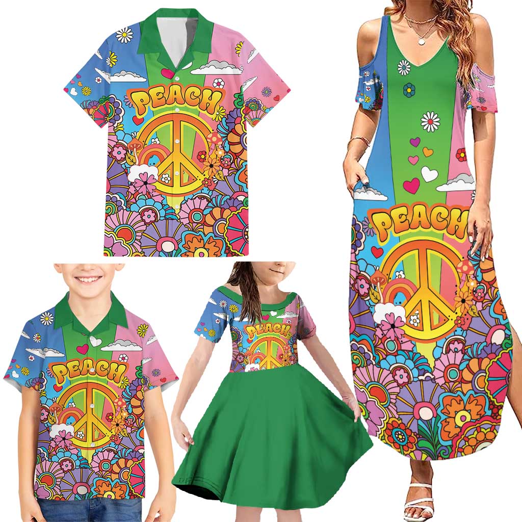 Hippie Peace Love Family Matching Summer Maxi Dress and Hawaiian Shirt Colorful Style - Wonder Print Shop