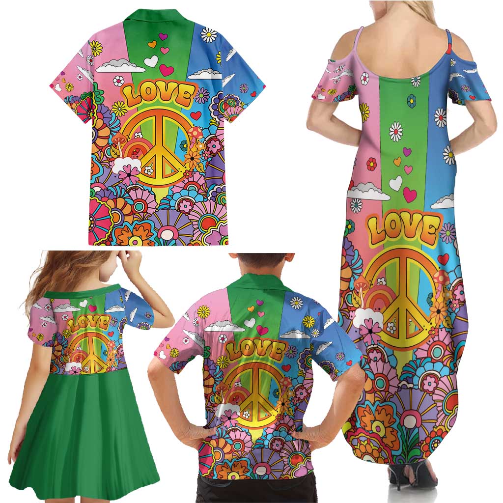 Hippie Peace Love Family Matching Summer Maxi Dress and Hawaiian Shirt Colorful Style - Wonder Print Shop