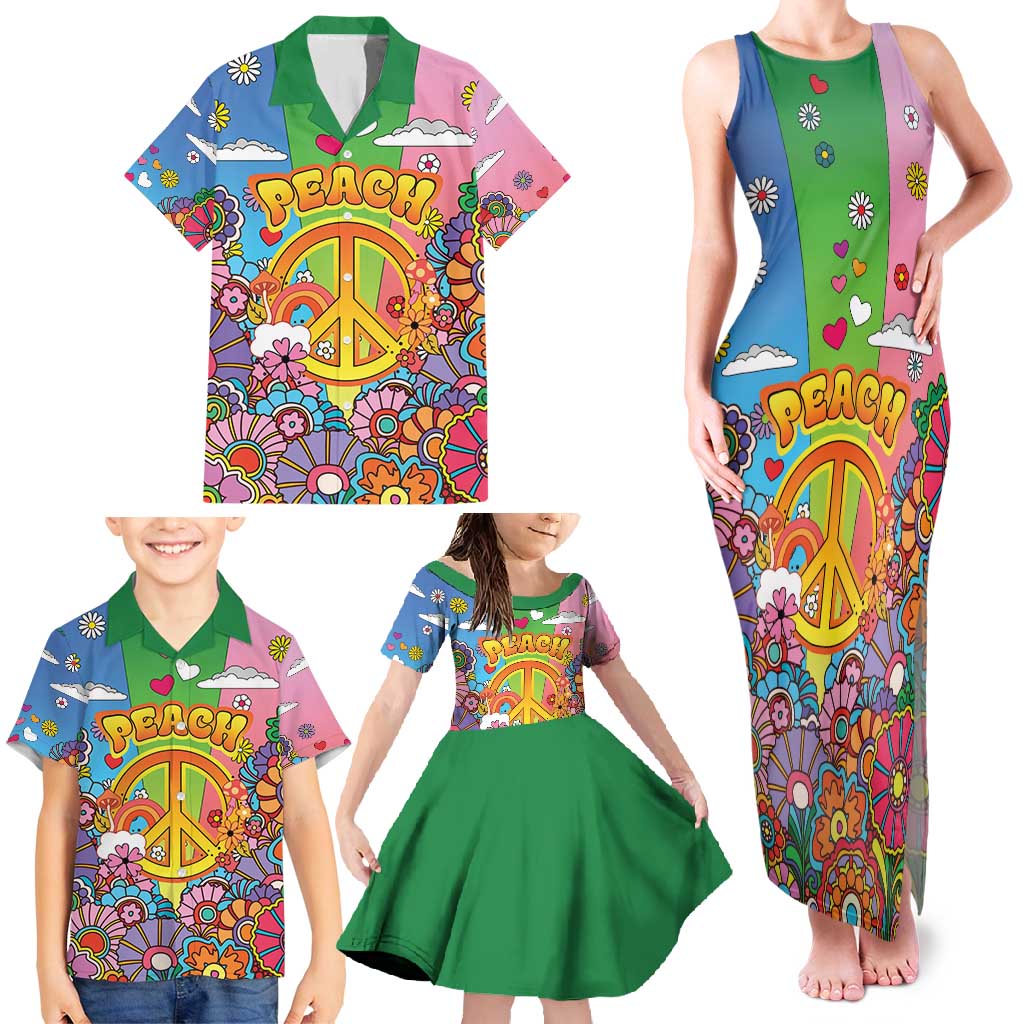 Hippie Peace Love Family Matching Tank Maxi Dress and Hawaiian Shirt Colorful Style - Wonder Print Shop