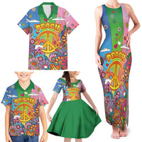 Hippie Peace Love Family Matching Tank Maxi Dress and Hawaiian Shirt Colorful Style - Wonder Print Shop