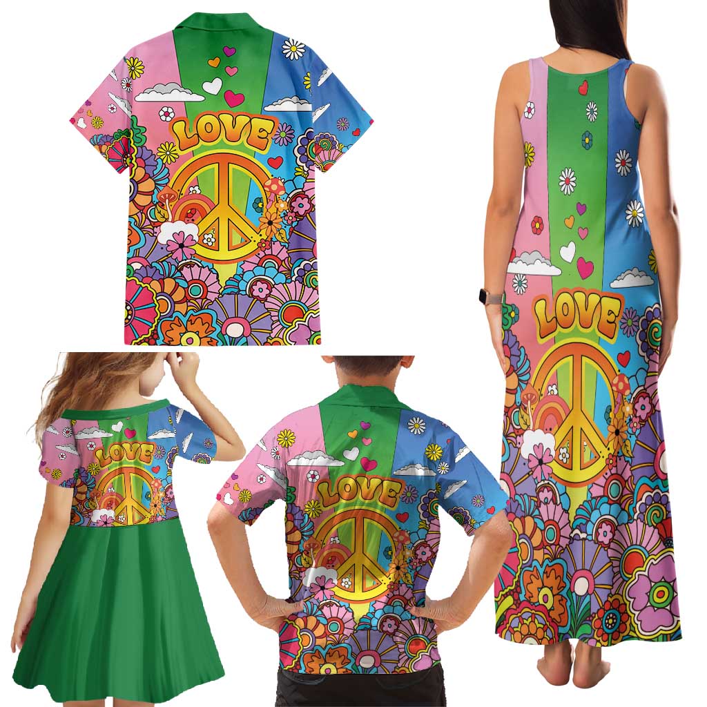 Hippie Peace Love Family Matching Tank Maxi Dress and Hawaiian Shirt Colorful Style - Wonder Print Shop