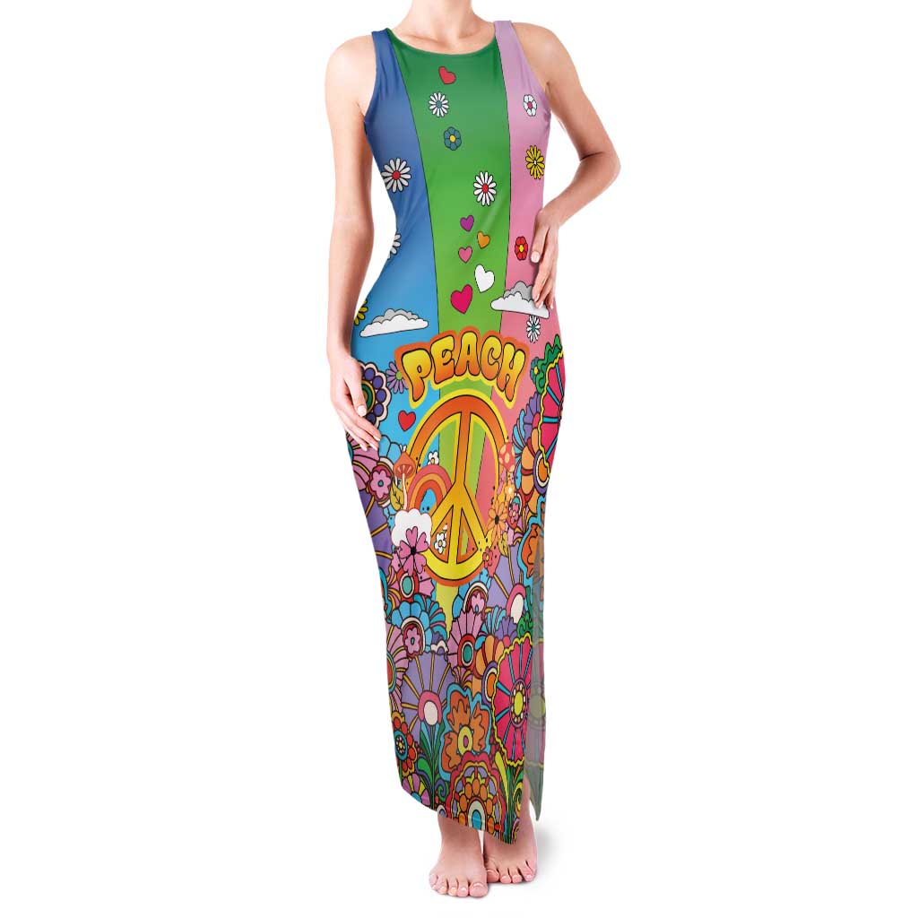 Hippie Peace Love Family Matching Tank Maxi Dress and Hawaiian Shirt Colorful Style - Wonder Print Shop