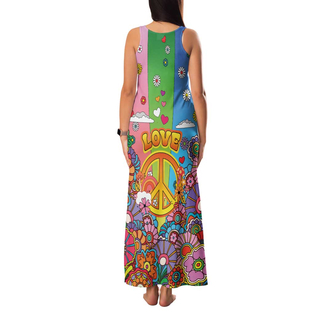 Hippie Peace Love Family Matching Tank Maxi Dress and Hawaiian Shirt Colorful Style - Wonder Print Shop