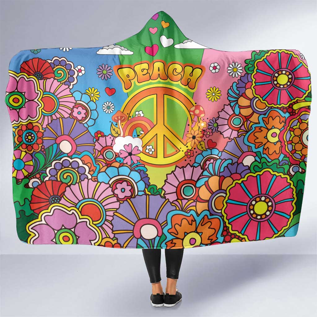 Hippie Peace Love Hooded Blanket Colorful Style - Wonder Print Shop