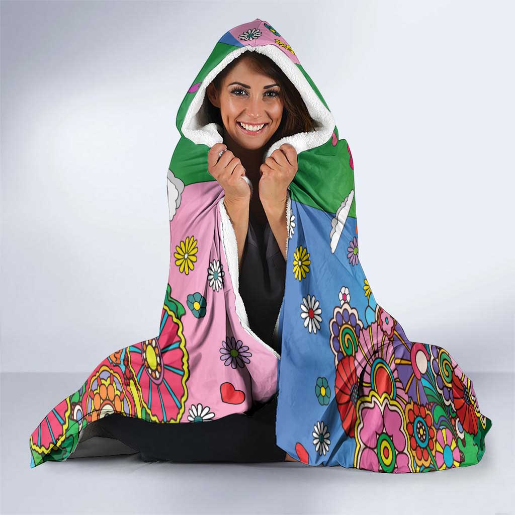 Hippie Peace Love Hooded Blanket Colorful Style - Wonder Print Shop