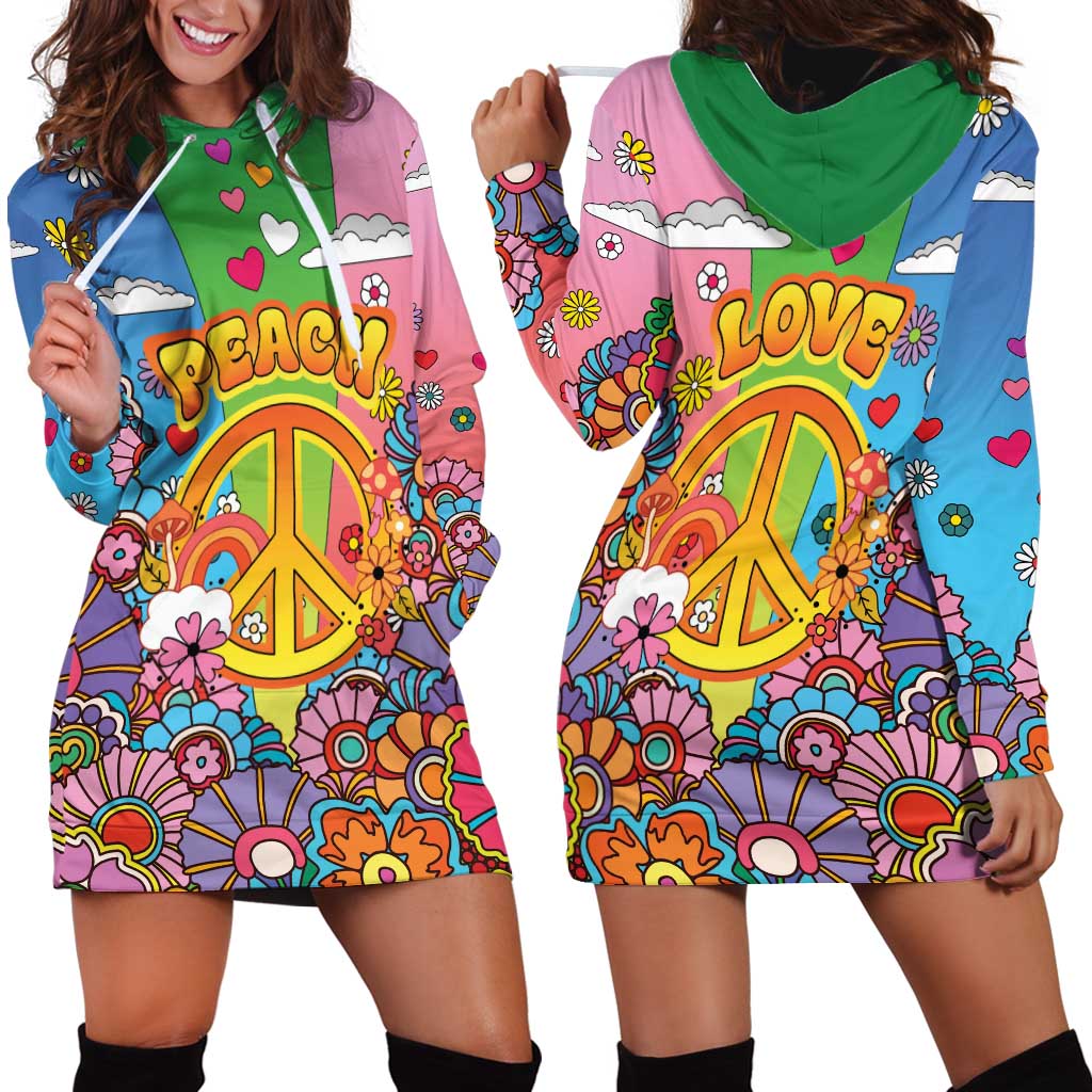 Hippie Peace Love Hoodie Dress Colorful Style - Wonder Print Shop