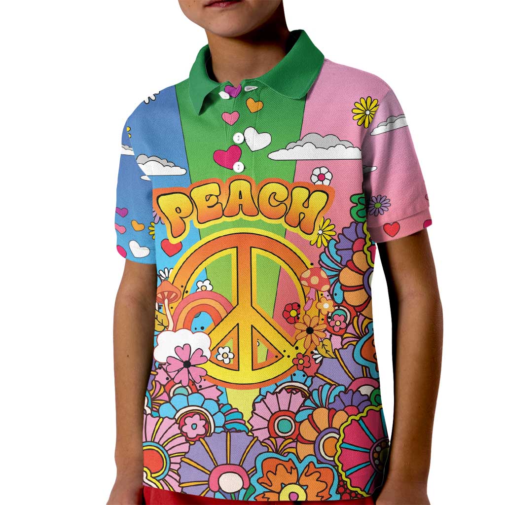 Hippie Peace Love Kid Polo Shirt Colorful Style - Wonder Print Shop