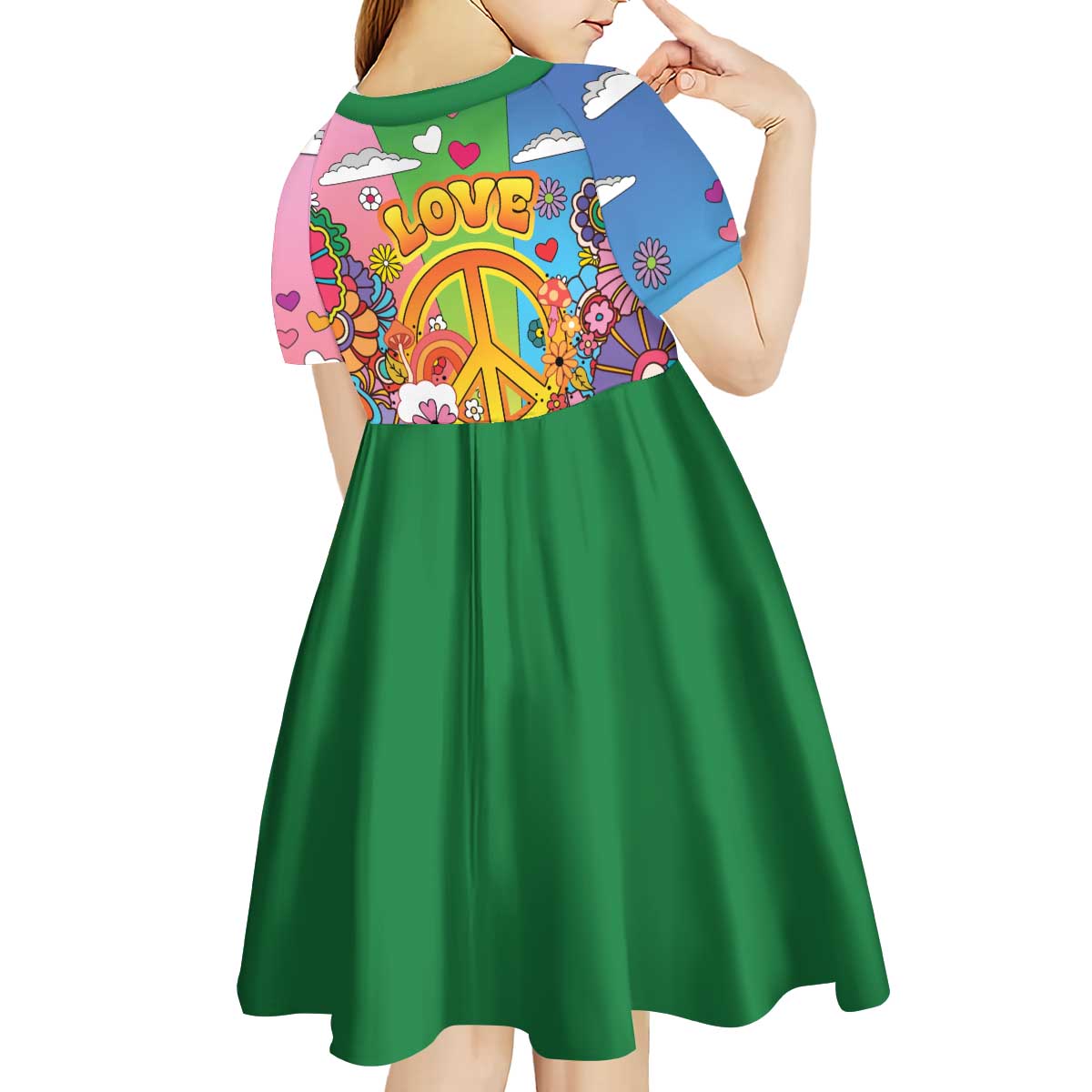 Hippie Peace Love Kid Short Sleeve Dress Colorful Style - Wonder Print Shop
