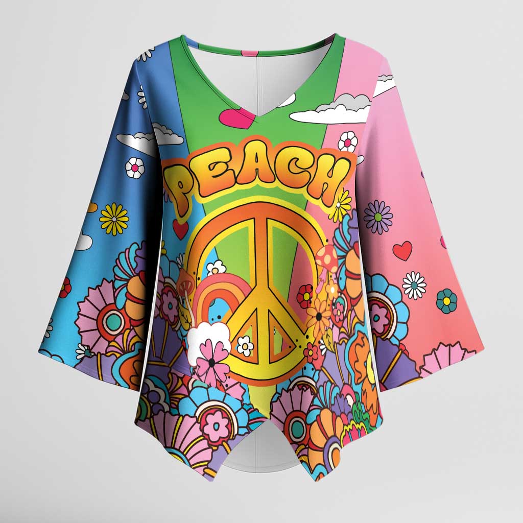 Hippie Peace Love Kimono Sleeve Blouse Colorful Style - Wonder Print Shop