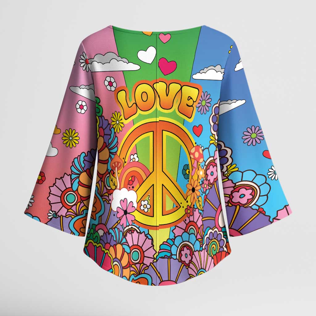 Hippie Peace Love Kimono Sleeve Blouse Colorful Style - Wonder Print Shop