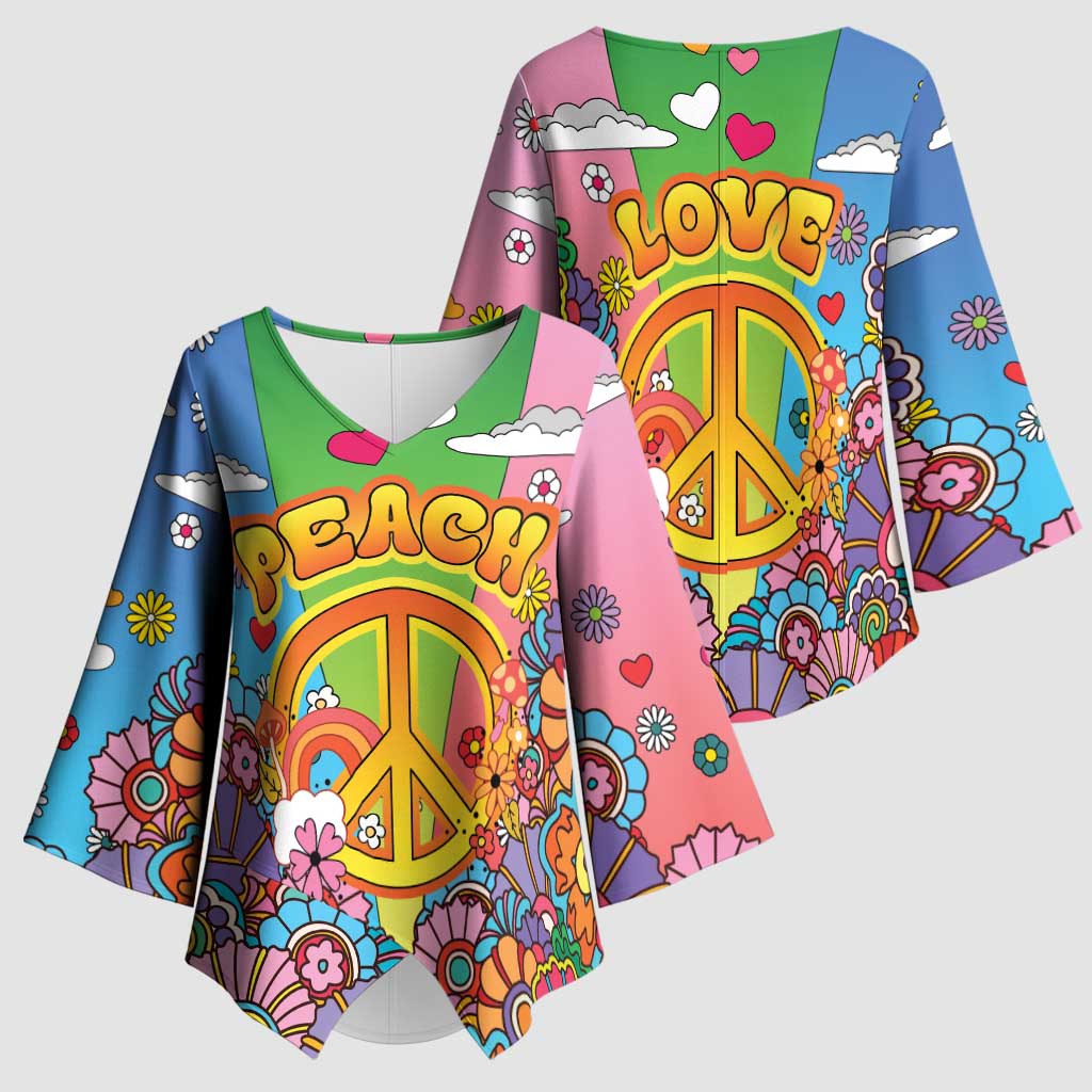 Hippie Peace Love Kimono Sleeve Blouse Colorful Style - Wonder Print Shop