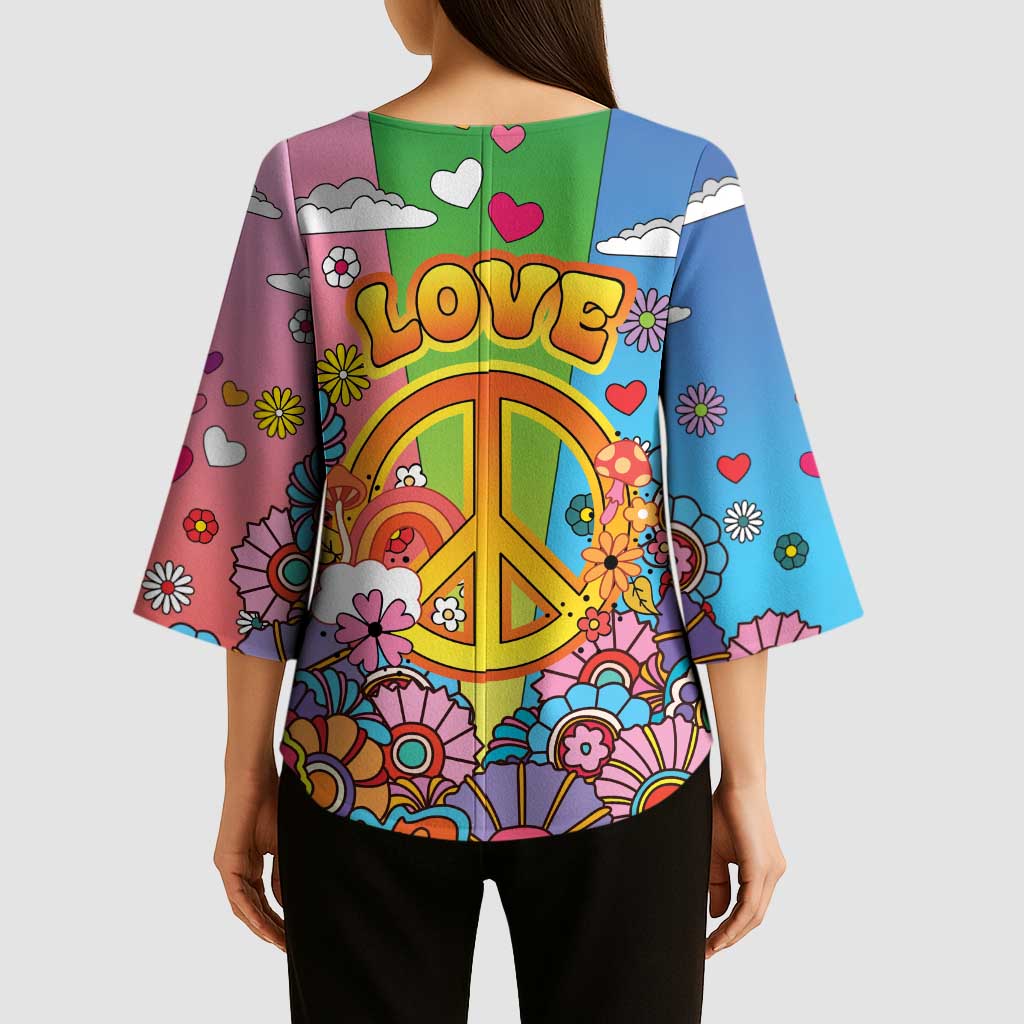 Hippie Peace Love Kimono Sleeve Blouse Colorful Style - Wonder Print Shop