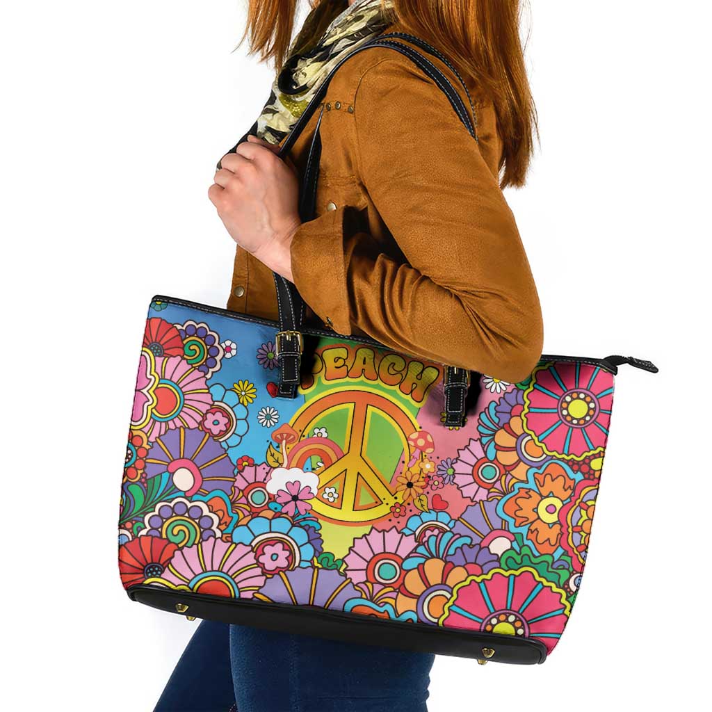 Hippie Peace Love Leather Tote Bag Colorful Style - Wonder Print Shop