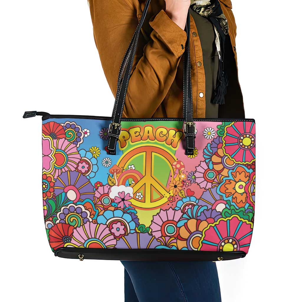 Hippie Peace Love Leather Tote Bag Colorful Style - Wonder Print Shop