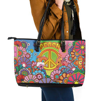 Hippie Peace Love Leather Tote Bag Colorful Style - Wonder Print Shop