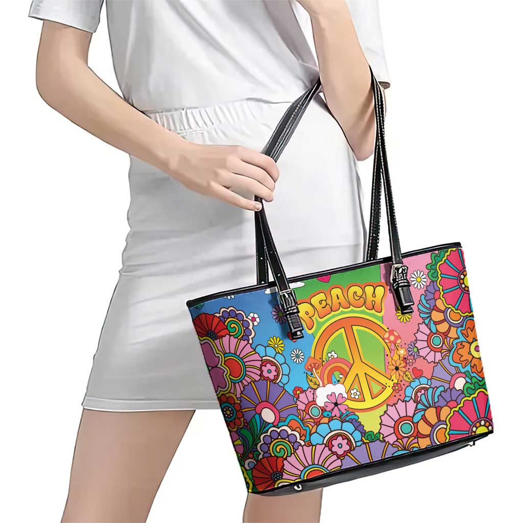 Hippie Peace Love Leather Tote Bag Colorful Style - Wonder Print Shop