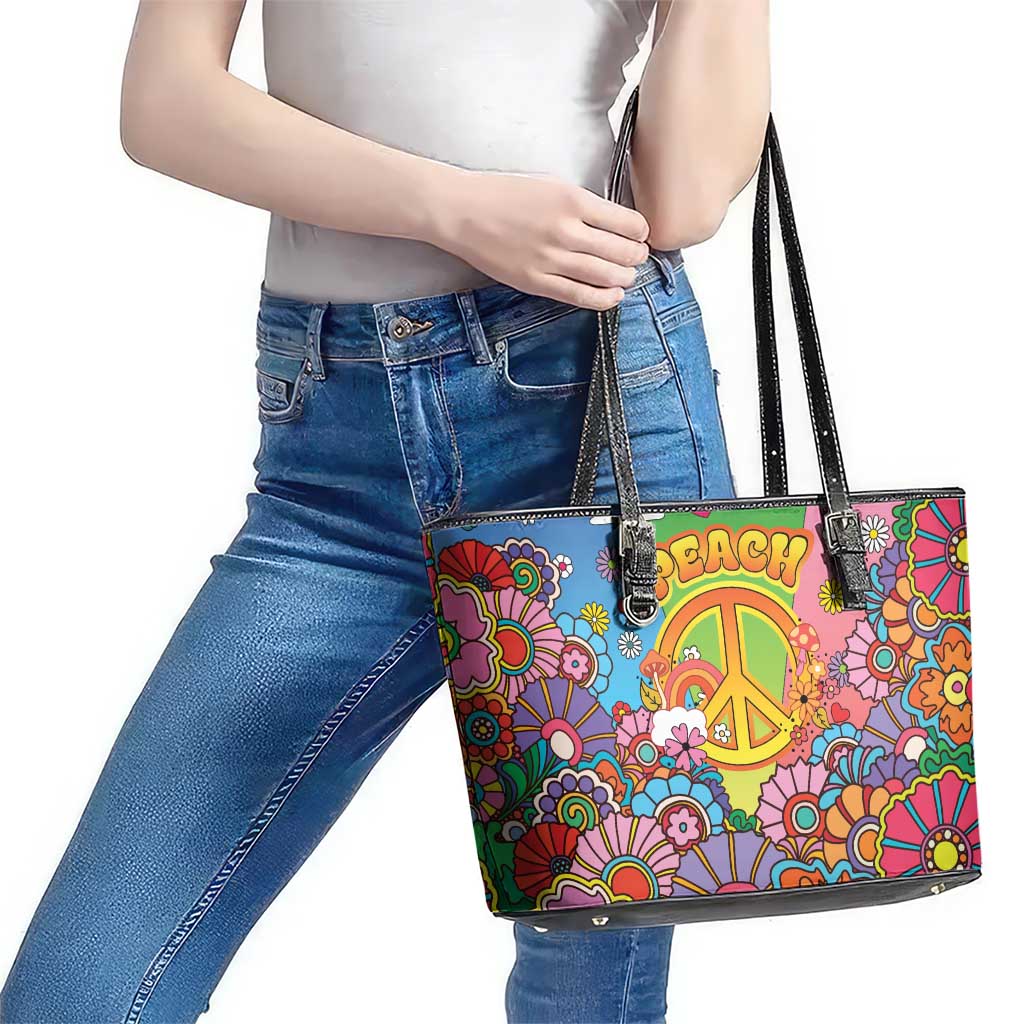 Hippie Peace Love Leather Tote Bag Colorful Style - Wonder Print Shop
