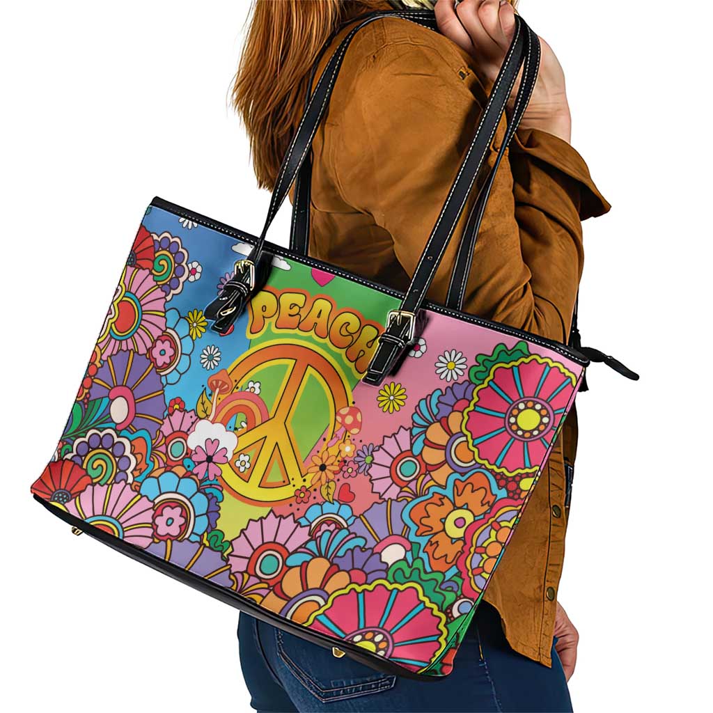 Hippie Peace Love Leather Tote Bag Colorful Style - Wonder Print Shop