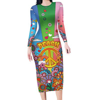 Hippie Peace Love Long Sleeve Bodycon Dress Colorful Style - Wonder Print Shop