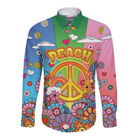Hippie Peace Love Long Sleeve Button Shirt Colorful Style - Wonder Print Shop