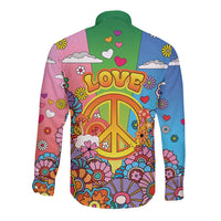 Hippie Peace Love Long Sleeve Button Shirt Colorful Style - Wonder Print Shop