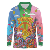 Hippie Peace Love Long Sleeve Polo Shirt Colorful Style - Wonder Print Shop