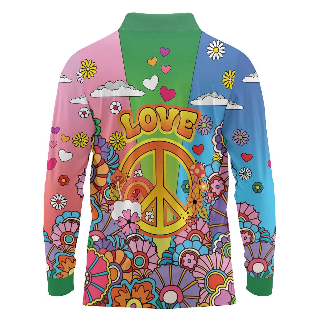 Hippie Peace Love Long Sleeve Polo Shirt Colorful Style - Wonder Print Shop